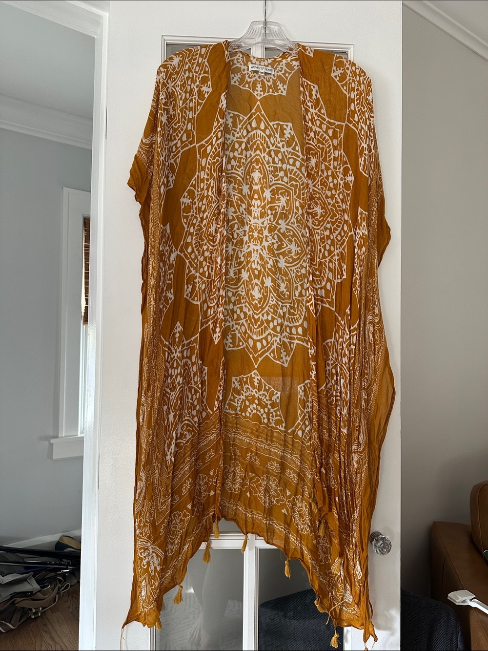 Woven Heart Mustard Yellow White Mandala Kimono
